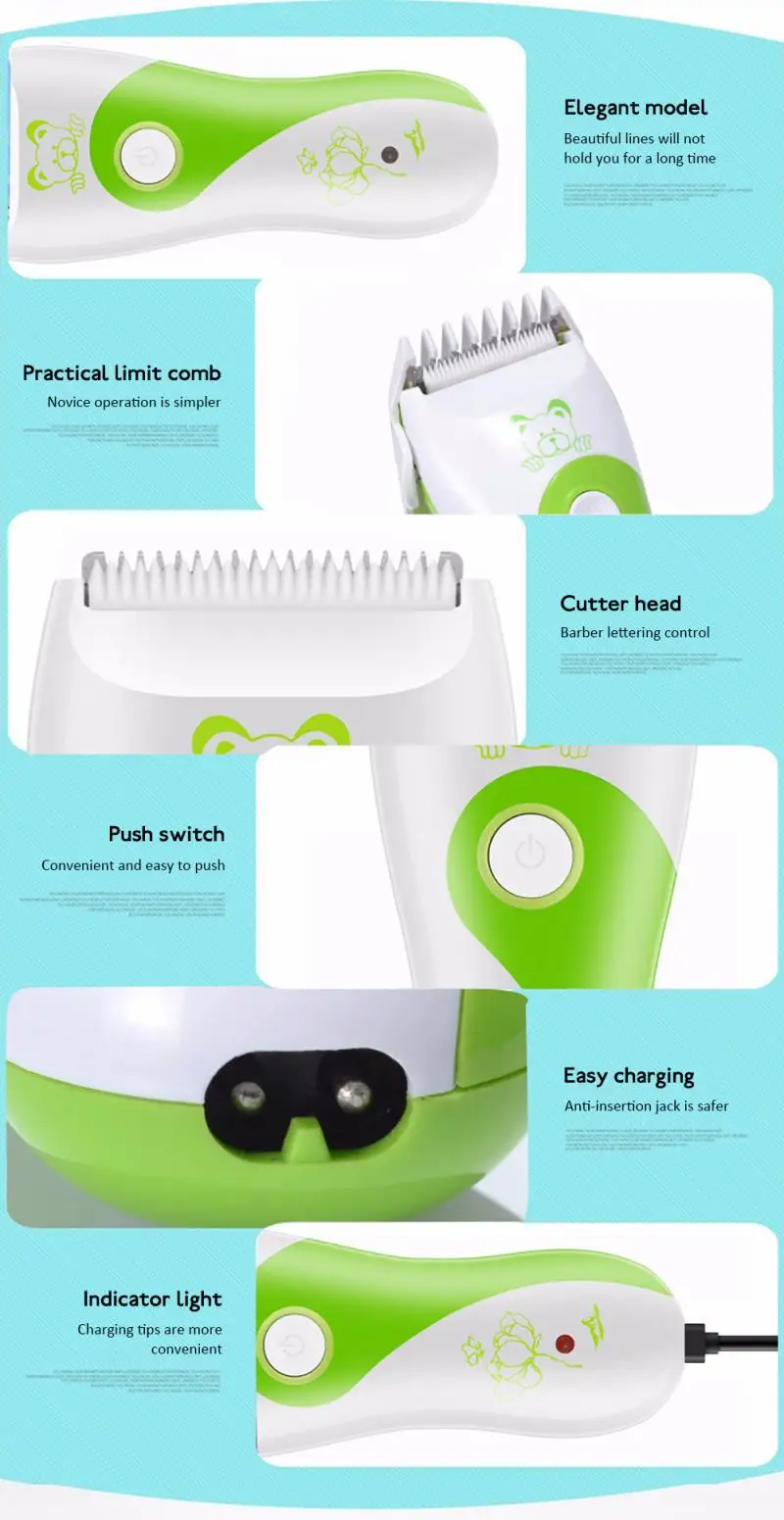 Baby Electric Hair Clipper Rechargeable Low Noise Hair Trimmer Cutting Machine Shaving Combs Children Cutting Tool Hot