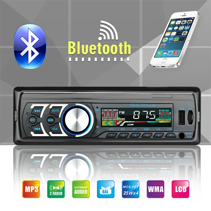 1 DIN Ca MP3-плеер Радио Bluetooth стерео Aux USB/TF/FM 87,5-108,0 МГц 12 В