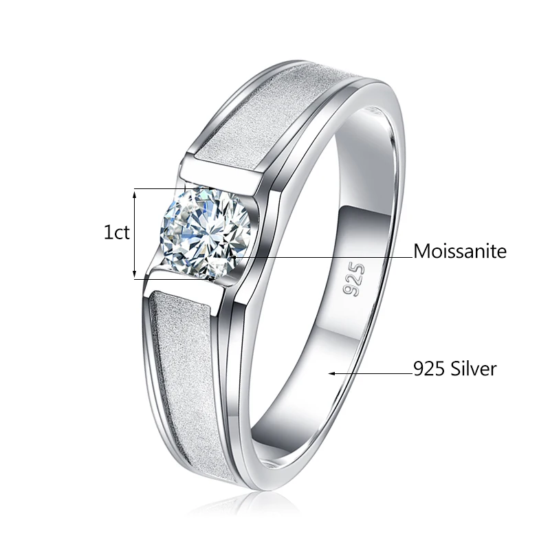 Christmas Gift Silver 925 Real Moissanite Rings Enternity Diamond Band For Man White Gold Plated Pass Testdesigner Jewelry