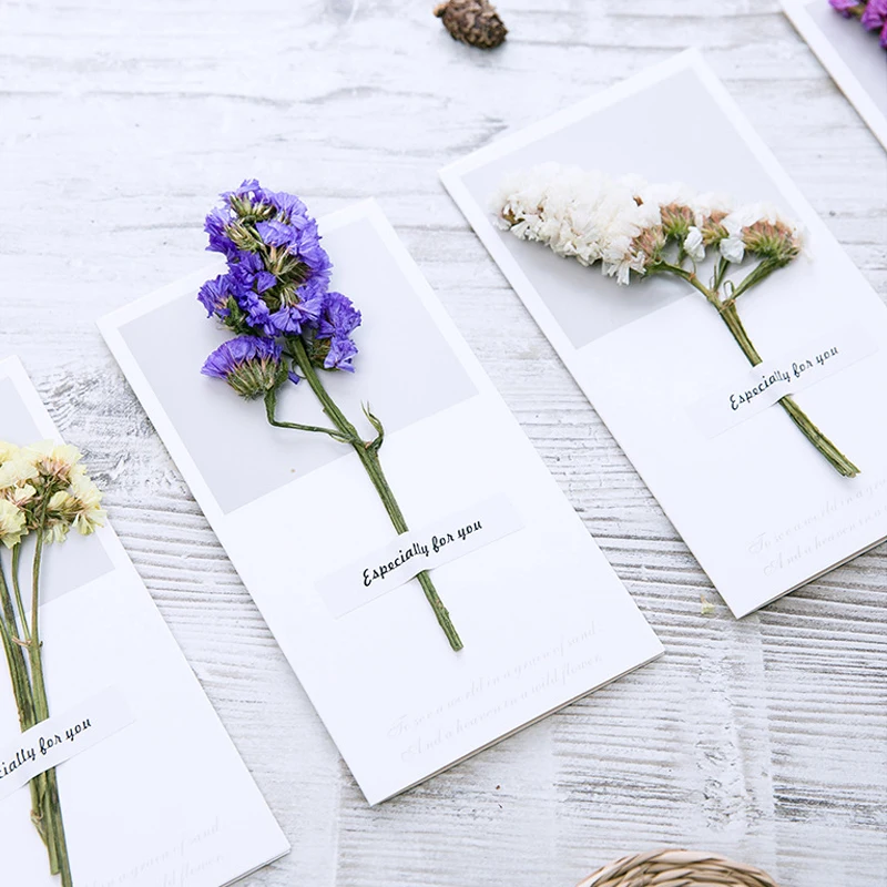 10pcs Gypsophila Dried Flowers Handwritten Blessing Greeting Card Birthday Gift Card Wedding Invita - 4.00022E+12