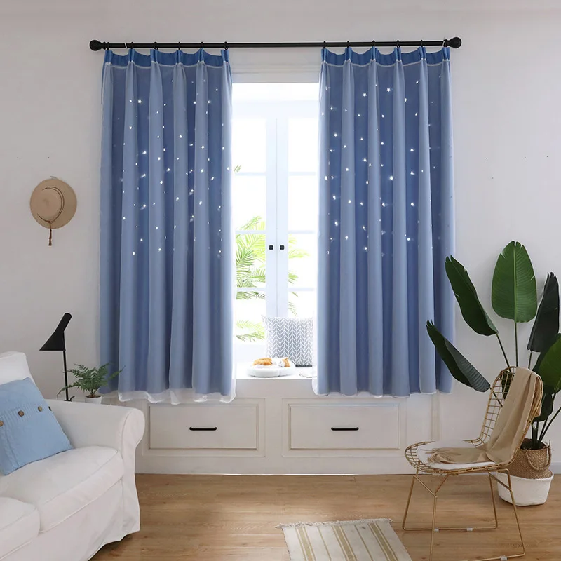 Blue Креативные Короткие шторы со звездами для детей, гостиной, спальни, затемненная ткань, летние современные романтические бытовые шторы - Цвет: Blue