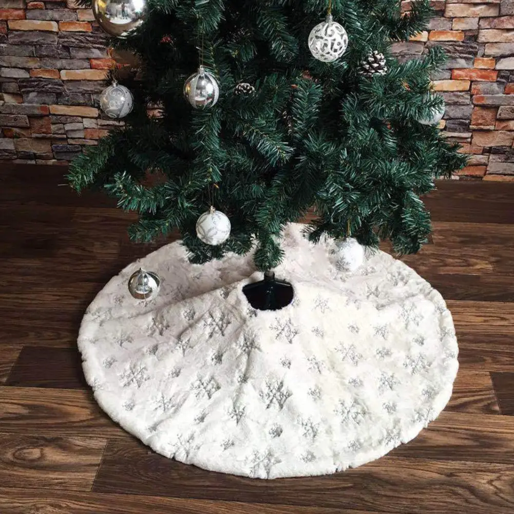 

Embroidery Snowflake Print Round Christmas Tree Skirt Cover Floor Carpet Decor