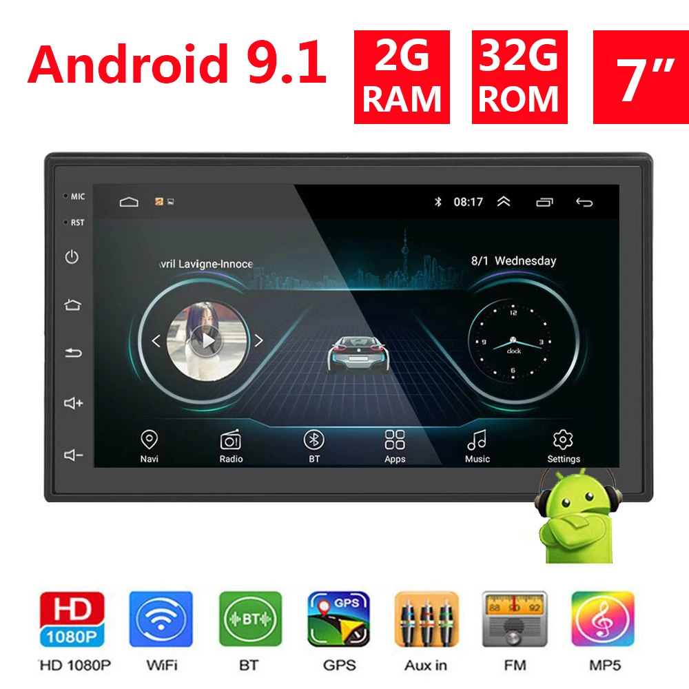 

7 inch Android 9.1 Car Multimedia Player Andriod GPS Navigation Bluetooth 2Din Autoradio WiFi USB FM 2 Din Car Audio Radio