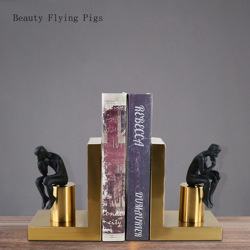 

2Pcs Direct selling new thinkers book by bookends crafts model room bookcase decoration metal imitation copper ornaments
