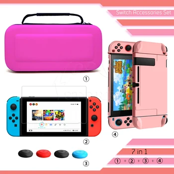 

7 in 1 Game Accessories Set for Nintendo Switch Nintendoswitch Storage Carrying Pink Bag Screen Protector Film Hard Shell Case