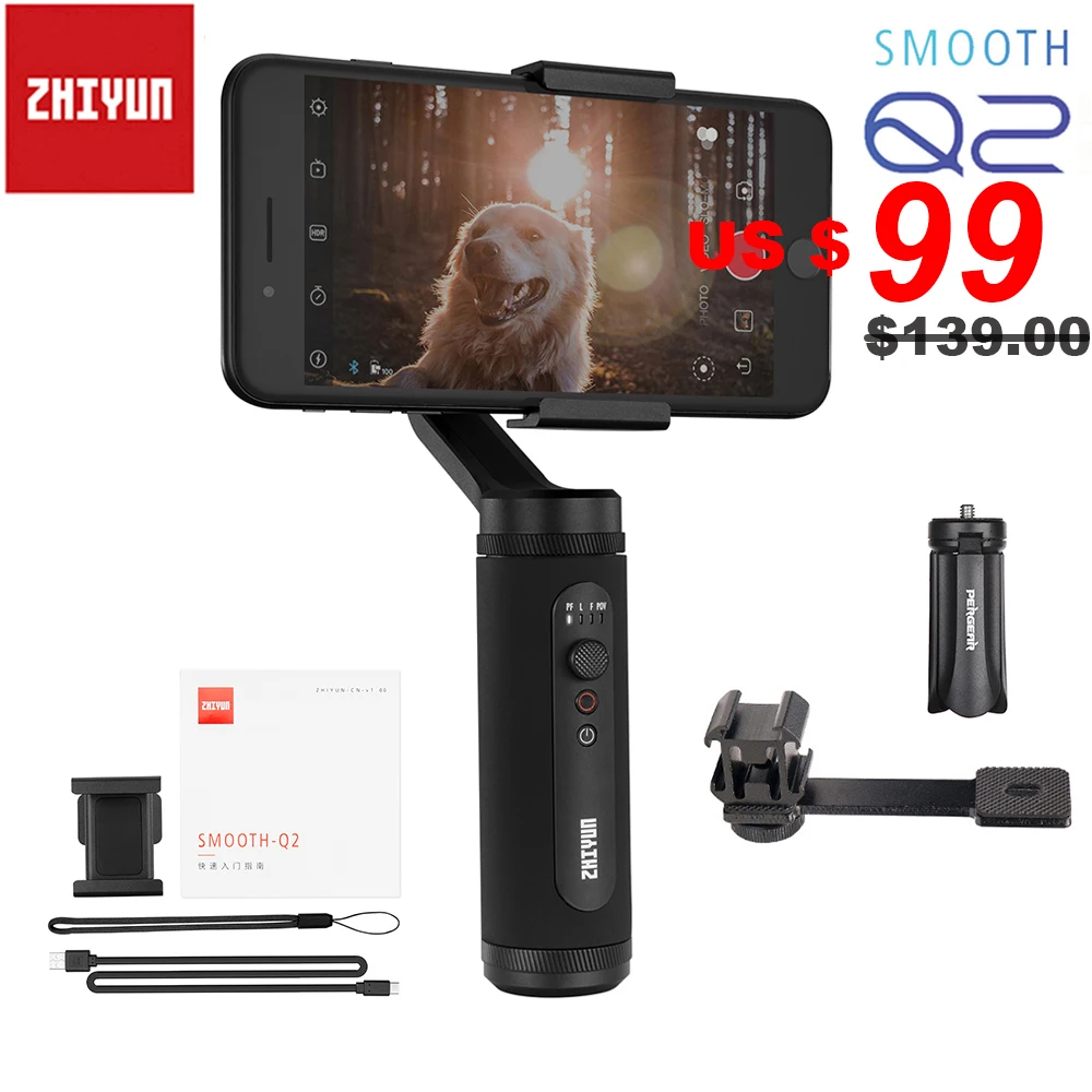 Zhiyun Smooth Q2 / Smooth 4 3-Axis Smartphone Handheld Gimbal Stabilizer for iPhone 11 Pro Max XS X 8P Samsung S10 S9 S8 Huawei