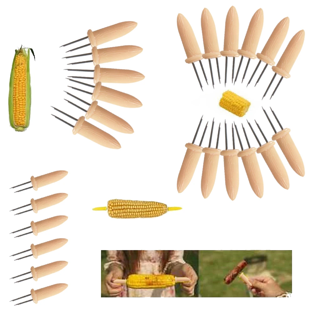 Stainless Steel Corn On The Cob Skewers Sweetcorn Holder Easy Grip BBQ Prongs