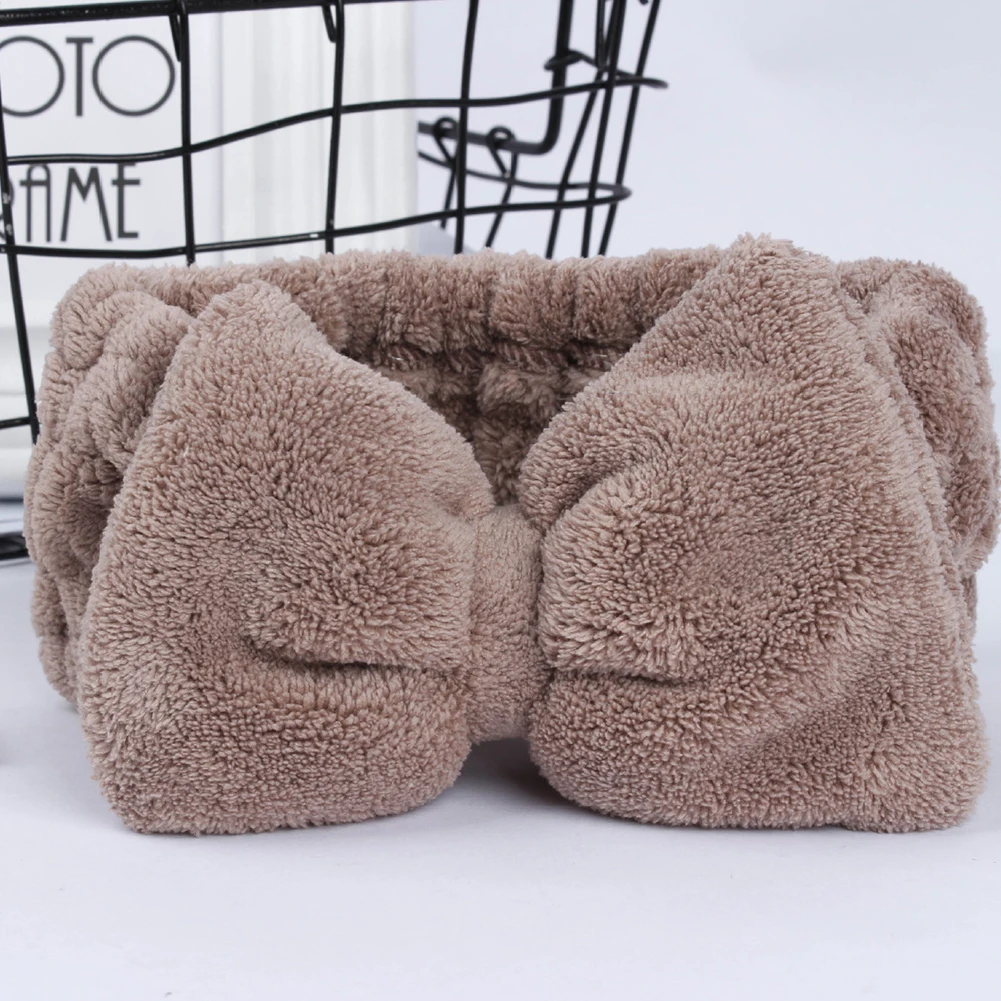 Женская повязка на голову для душа, подарок, эластичная, для макияжа, вечерние, для мытья лица, коралловый флис, впитывает пот, модный бант, широкая сторона