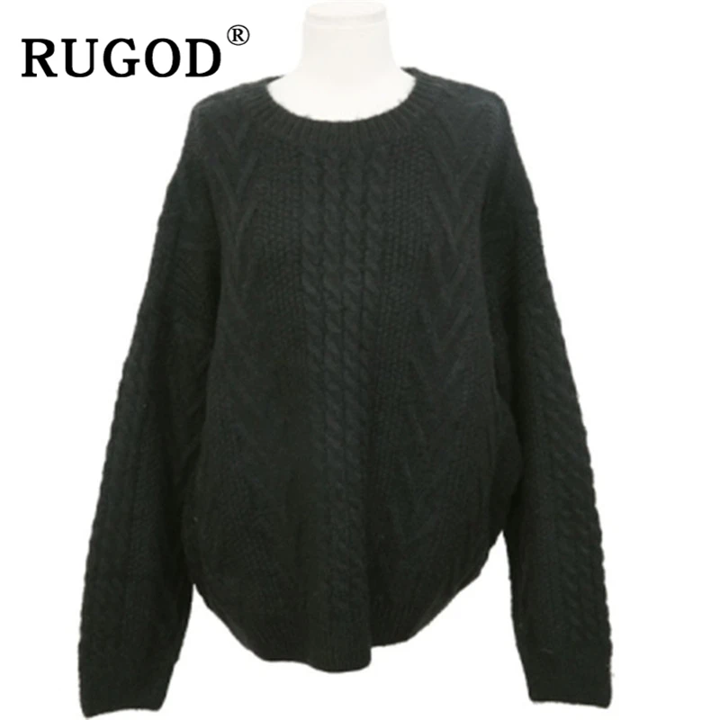RUGOD Модный женский свитер ins, корейский шик, круглый воротник, крученый, негабаритный, пуловеры для женщин,, зимняя теплая одноцветная женская одежда
