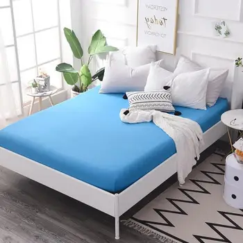 

35 Blue Fitted Sheet Mattress Cover with All-around Elastic Rubber Band Printed Bed Sheet Hot Selling Bed Linens