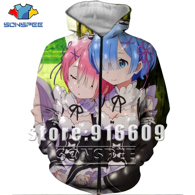 Куртка унисекс с забавным 3D принтом Re:zero Twin maid Ram худи Rem пуловер свитшот аниме
