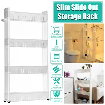 

4 Tier Slide Out Bathroom Organizer Gap Shelves For Kitchen Shelf Storage Rack Supplies Multilayer Plastic Racks with Wheels