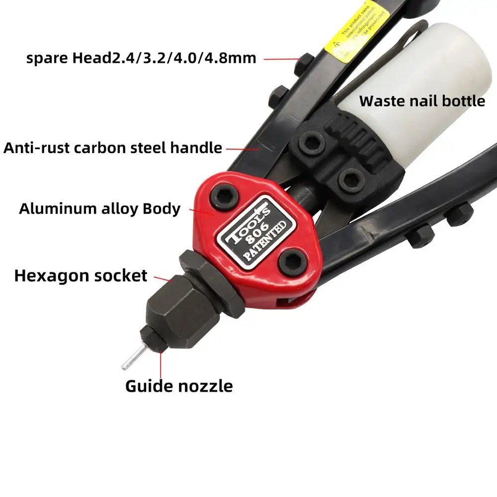 Double Hand Manual Blind Rivet Nut Gun Nails Rivets Riveter Riveting Tool 10.5'' for 2.4mm 3.2mm 4.0mm 4.8mm HIFESON