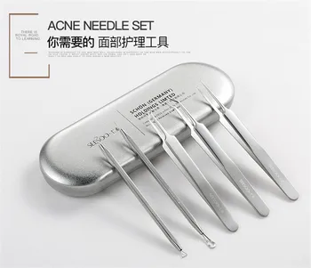 

5PCS Stainless Steel acne Needle Set Cell Clamp Blackhead Needle Tools Acne Needle Tweezers Beauty Pimple Extrusion Artifact