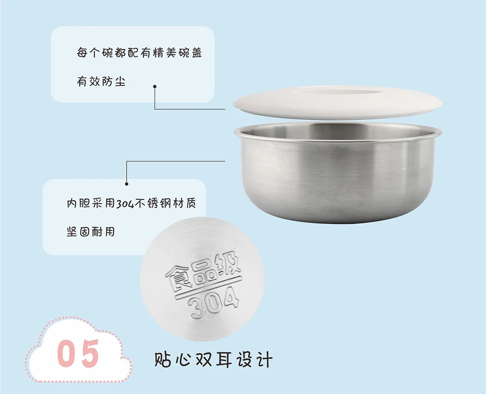 Cartoon CHILDREN'S Tableware 304 Baby Stainless Steel Bowl Simple Fashion Shatter-resistant Insulated bao wan Can Take Inner Wea