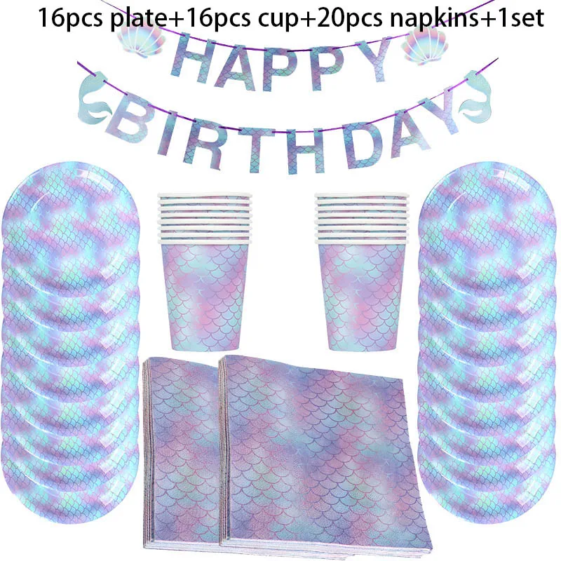 WEIGAO-Little-Mermaid-Party-Decor-Mermaid-Birthday-Party-Disposable-Tableware-Kit-Under-the-Sea-Girl-First