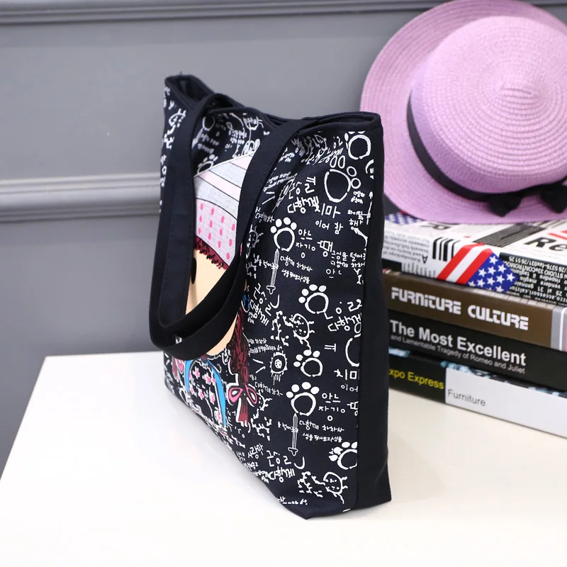 

2019 New Style Korean-style Printed Lettered Canvas Bag Shoulder WOMEN'S Bag Bucket Bag Simple Large Capacity Carry Bag