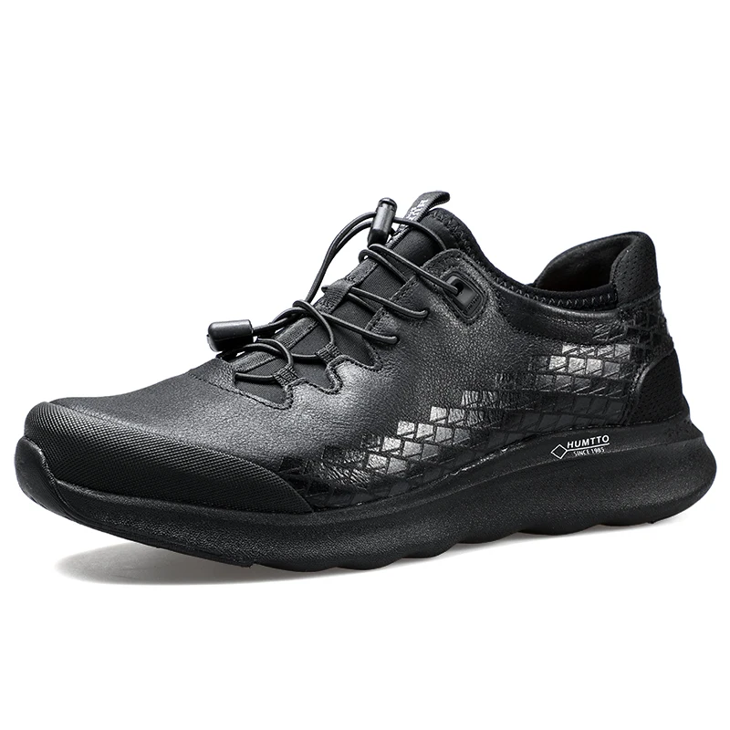 Мужские треккинговые ботинки из мягкой натуральной кожи, износостойкие уличные кроссовки с эластичной лентой, нескользящий светильник, походная обувь для мужчин - Цвет: Black