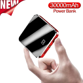 

Mini Power Bank 30000mAh Small Size Large Capacity Portable Charger 2 USB Mirror Screen External Battery For Smart Mobile Phone