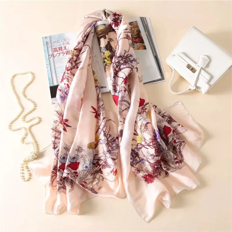 Стиль Женская мода популярная пляжная качественная шаль Китай Роскошный шелк осень и зима леди красивый принт шарфы хиджаб - Цвет: 58