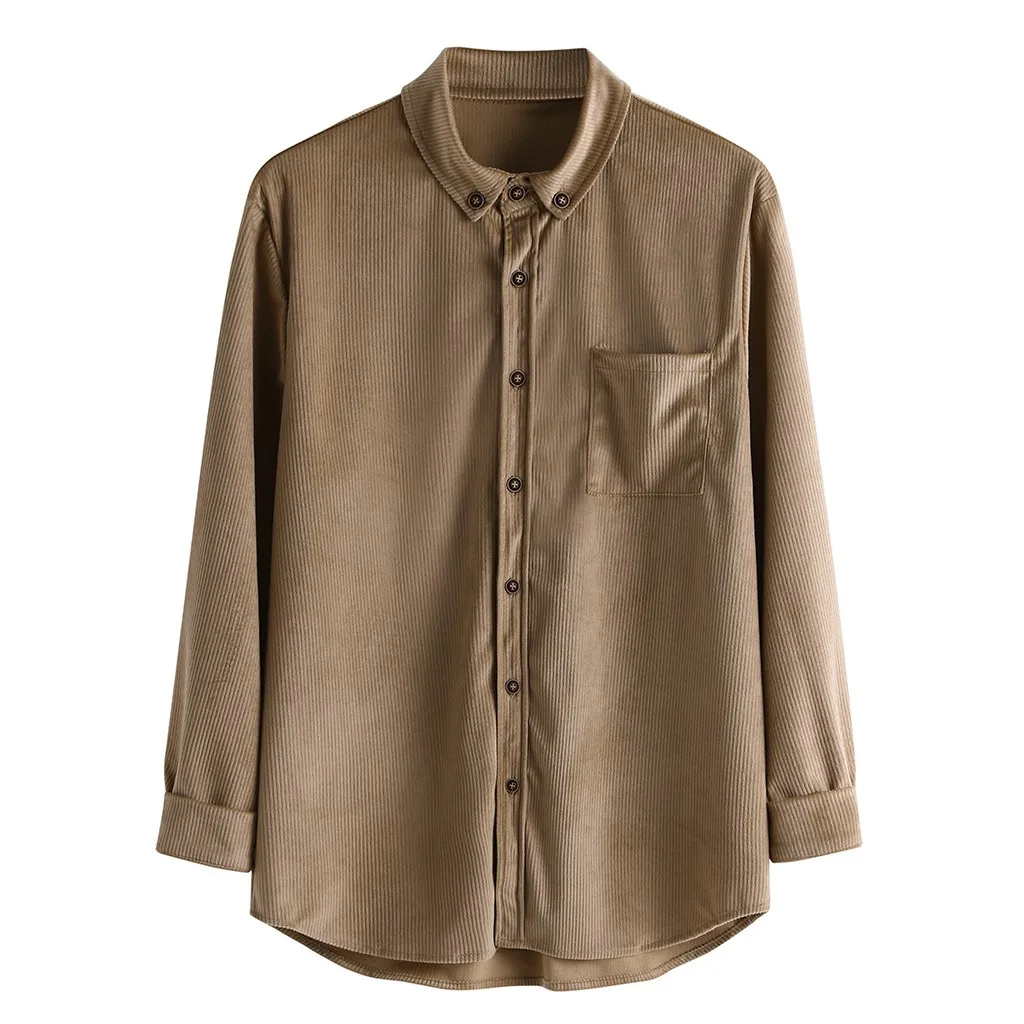 Мужская Вельветовая рубашка Feitong повседневная однотонная кофта с карманами и