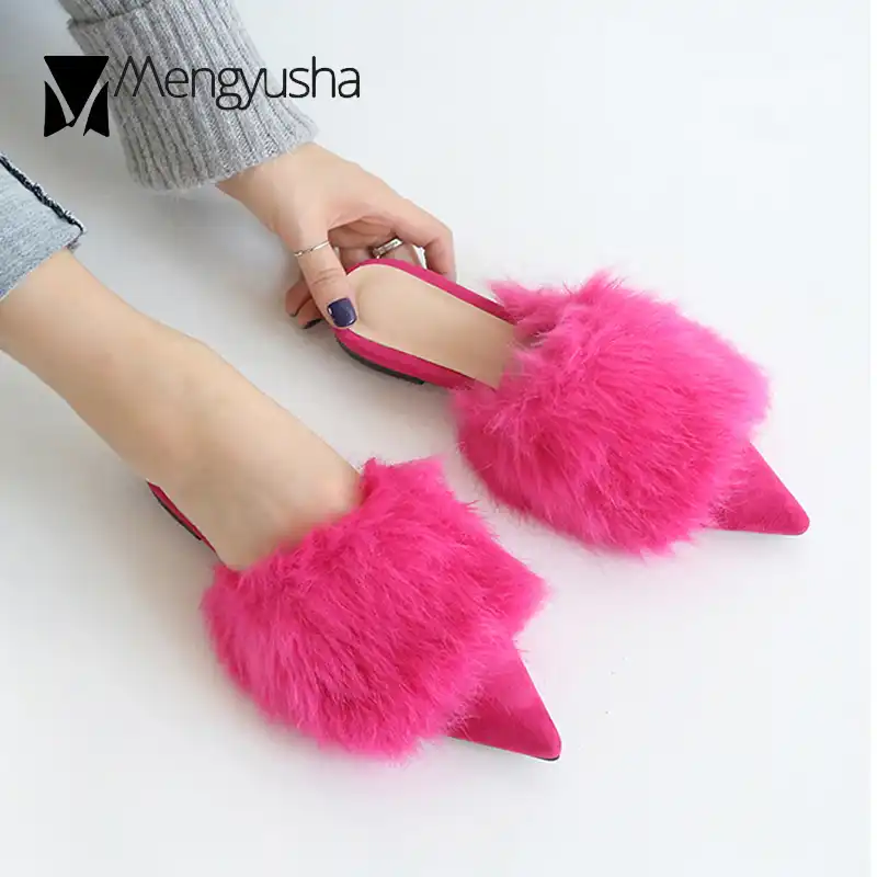 fluffy mules slides