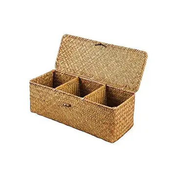 

AsyPets Hand Woven Storage Basket Makeup Organizer Multipurpose Tabletop Container with Lid