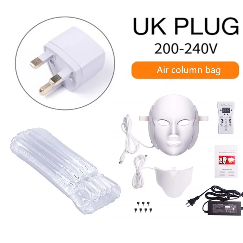 UK Air column bag Светодиодный маска для лица, терапия с шеей, 7 цветов, фотон, электрическое омоложение кожи, против акне, морщин, машина для удаления веснушек - Color: UK Air column bag