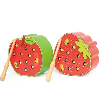

Wooden Children's Educational Early Education Toys Apple Strawberry Catch Bug Game Catch Insect Toy Christmas Gift