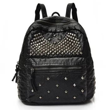 

New Washed Leather Rivet Shoulder Bag Korean Leisure Travel Bag College Wind Double Back Computer Bag