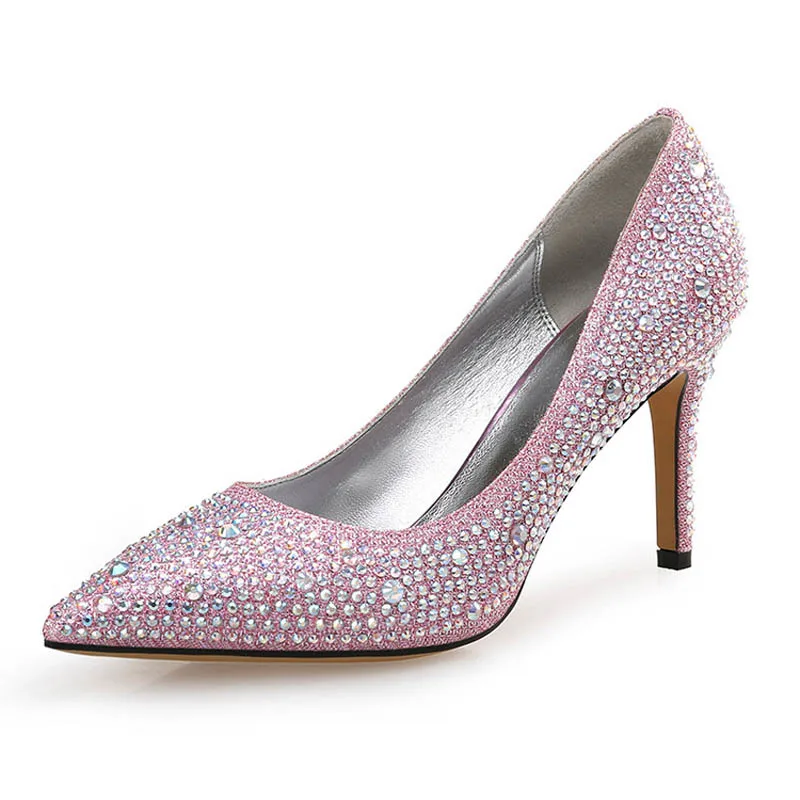 Новинка 2020 года пикантные туфли на высоком тонком каблуке с кристаллами женская