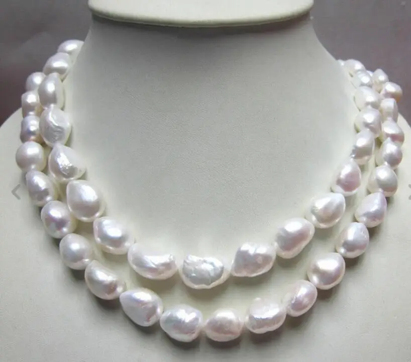 

New 7-8mm White Real Natural Baroque Pearl Necklace Long 33"