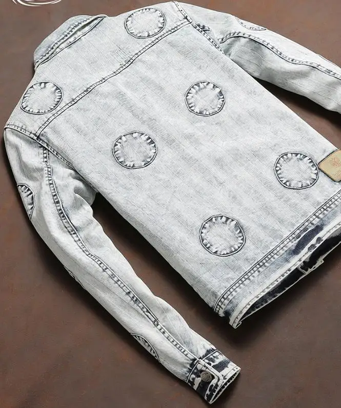 Bonjean бренд рок Мода Марка NEW Fashion Hi Street Мужская джинсовая куртка со вставками Винтаж светло-голубые Узкие повседневные джинсы пальто Прямая