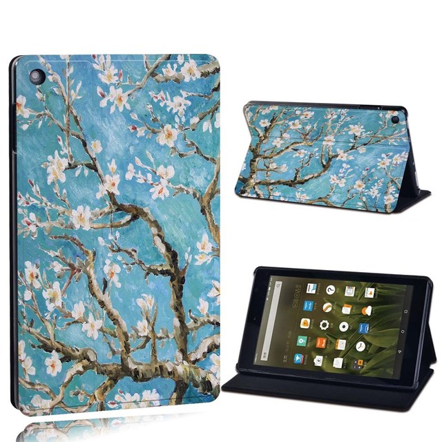Amazon Fire 7 5/7/9th Gen / Fire HD 8 / 10 with alexa Printed Painting PU Leather Tablet Stand Folio Cover Case