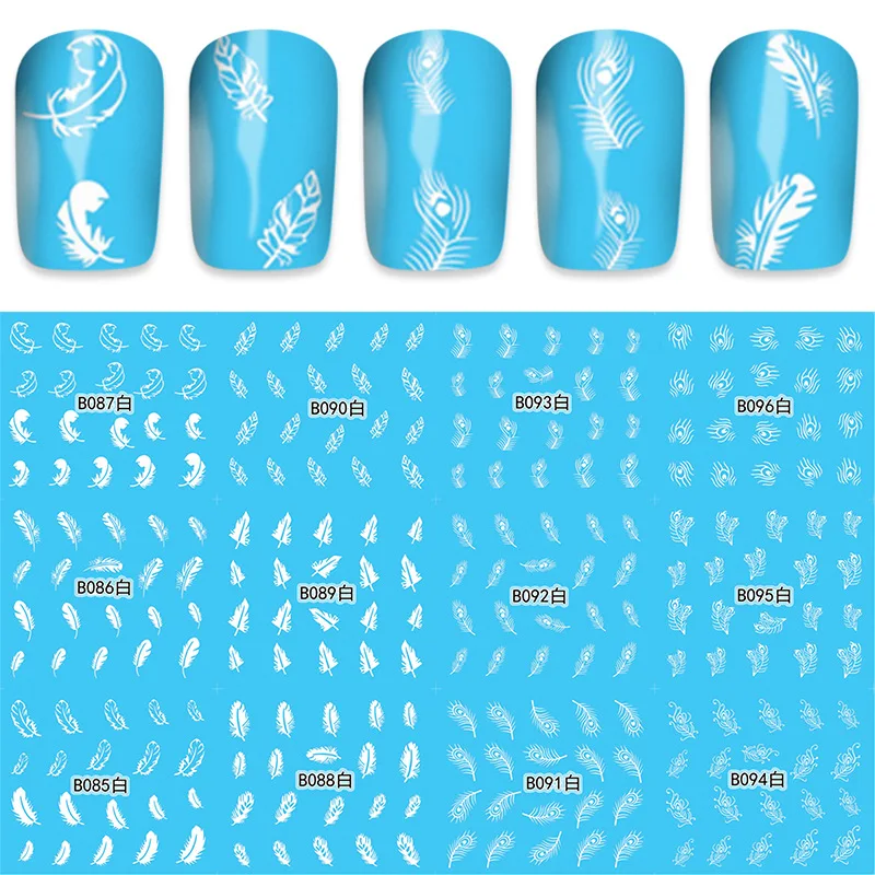 Wish AliExpress 12в1 наклейка для водяного переноса изображения на ноготь синий с белыми цветами на английском