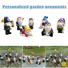 Mini Resin Gnomes Ornament Hand Painted Micro Landscape Decoration Cute Dwarfs Statue for Garden Lawn