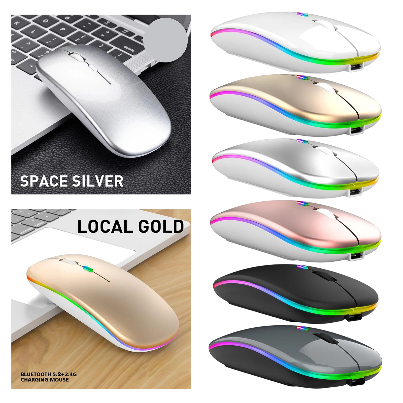 Silent 2.4G LED Wireless Mouse Rechargeable Optical Laptop Desktop Mouse