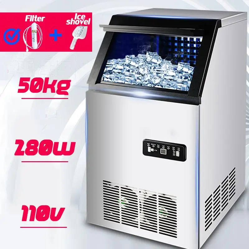 

50KG /24H 110V 280W Ice Making Machine Commercial Cube Ice Maker Automatic Household Ice Cube Making Machine for Bar Coffee Shop