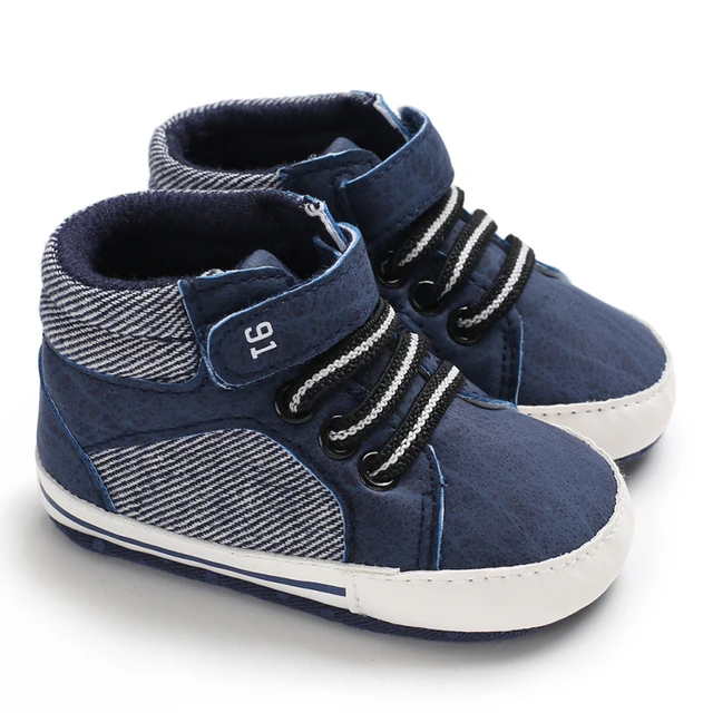 Baby Shoes Boy Newborn Infant Toddler Casual Comfor Cotton Sole Anti-slip PU First Walkers Crawl Crib Shoes Baptism Slippers C-529 blue