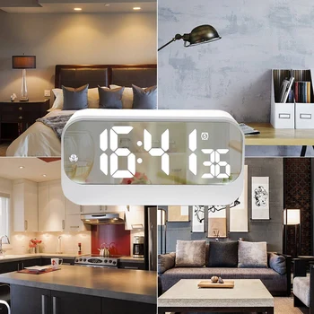 

New Led Digital Alarm Clock, Led Clock With Mirror Surface-Alarm Setting-Adjustable Brightness-Seconds Display, Bedside Desk Ala