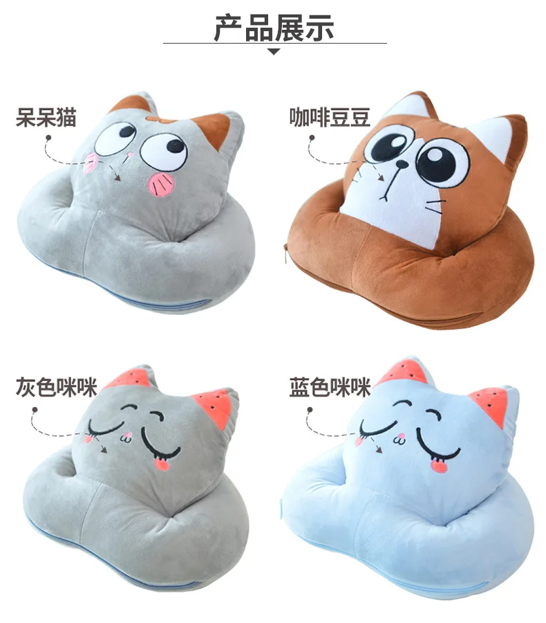 Из хлопка с котом из мультфильма, подушка для сна с Одеяло легкий Портативный многофункциональная дорожная подушка на шею для защиты поясничного Сиеста подушка