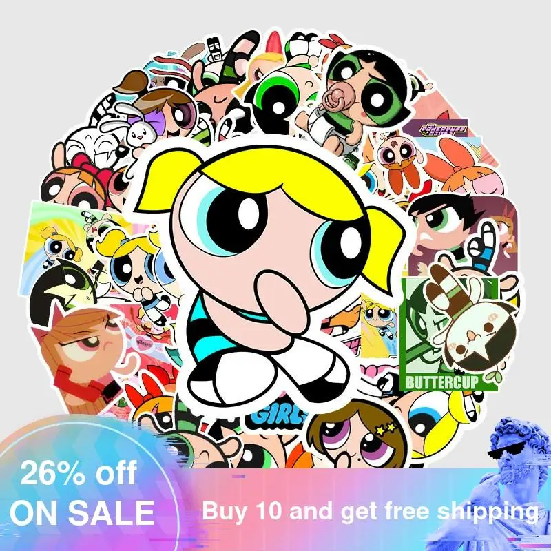 

50pcs/Pack New Waterproof Cartoon Powerpuff Girls Stickers Skateboard Suitcase Guitar Luggage Laptop Phone Stickers Classic Toy