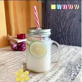 

Glass handle water cup Mason cup juice home straw cup men and women beer creative couple naked cup