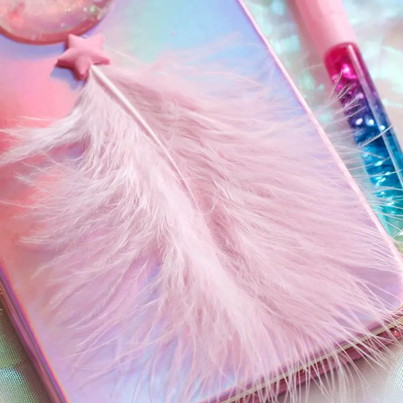 

Kawaii Magic Feather Notebook Journal Daily Planner Notepad Memo Pad with Hourglass Pen Set Stationery School Supplies