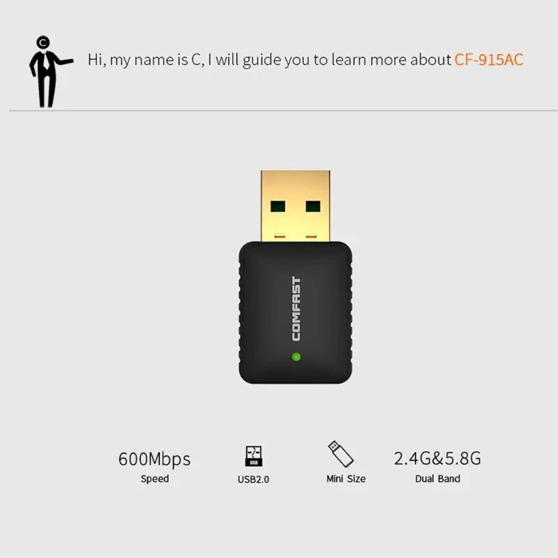 Прямая поставка COMFAST CF-915AC 600 Мбит/с USB антенна Wifi ключ ноутбук ПК приемник двухдиапазонный 2,4G+ 5 ГГц USB беспроводной WiFi адаптер