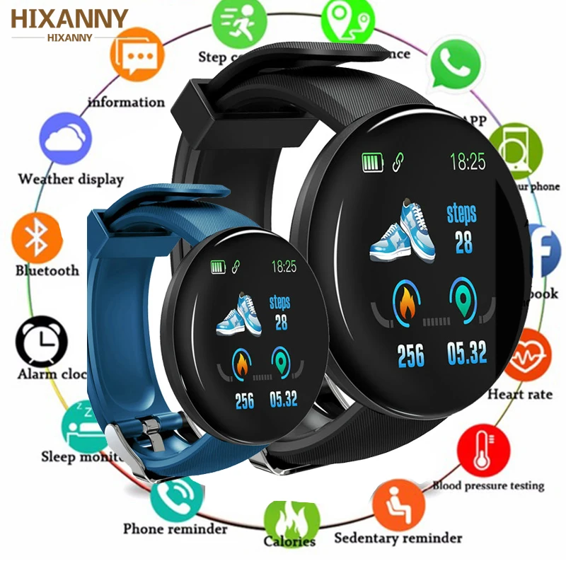 

Smart Watch D18 Fitness Watches Heart Rate Monitor Blood Pressure Blood Oxygen Measurement for IOS Android phone SmartWatch man