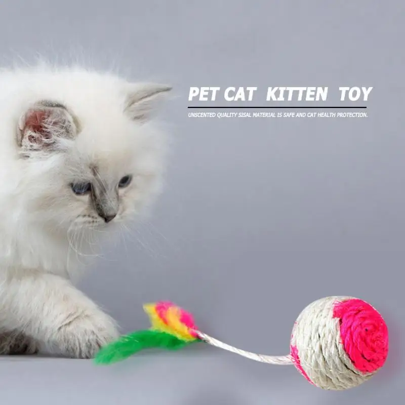 Смешные, для кошек и котят перо, манок игрушки смешной прокатки сизаль царапины жевательный мячик без запаха тренировочный инструмент Аксессуары для домашних животных