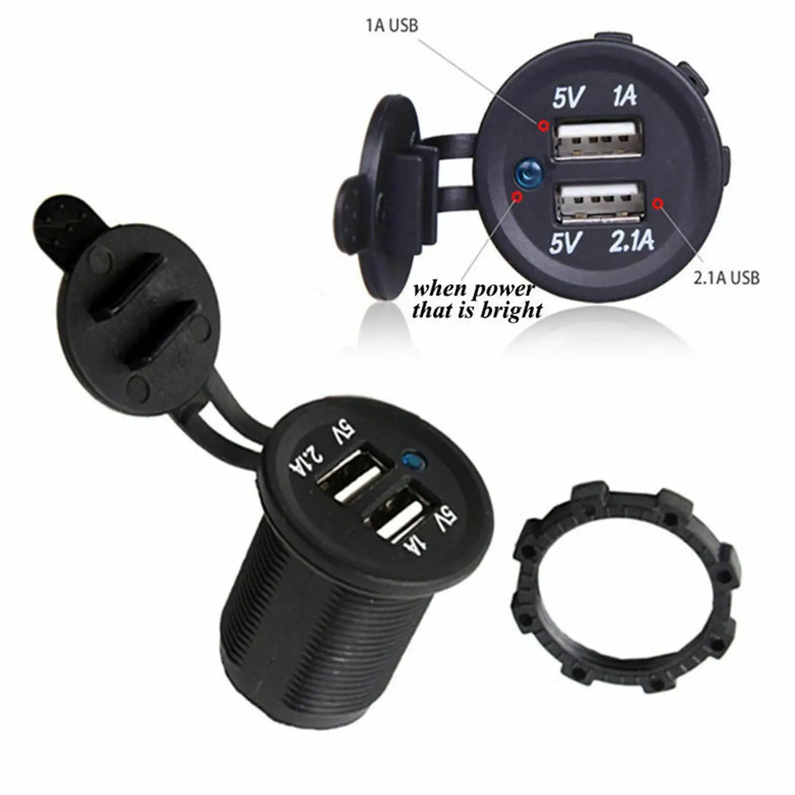 

Dual 12V USB Motorcycle Car USB Charger Socket Voltmeter USB Car Cigarette Lighter Socket Splitter Charger Power Adapter Outlet