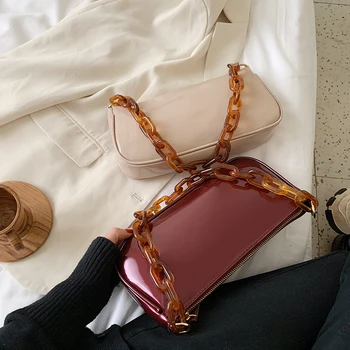 

Retro Shoulder Bag Women PU Leather Handbag Totes Acrylic Chain Messenger Female Hobos Purse