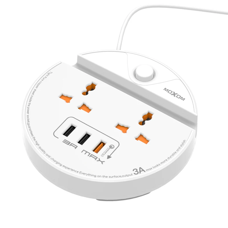 MOXOM розетка с розеткой 2 порта Переключатель 3 USB разъем Быстрая зарядка 3,0 удлинитель с поддержкой мобильного телефона